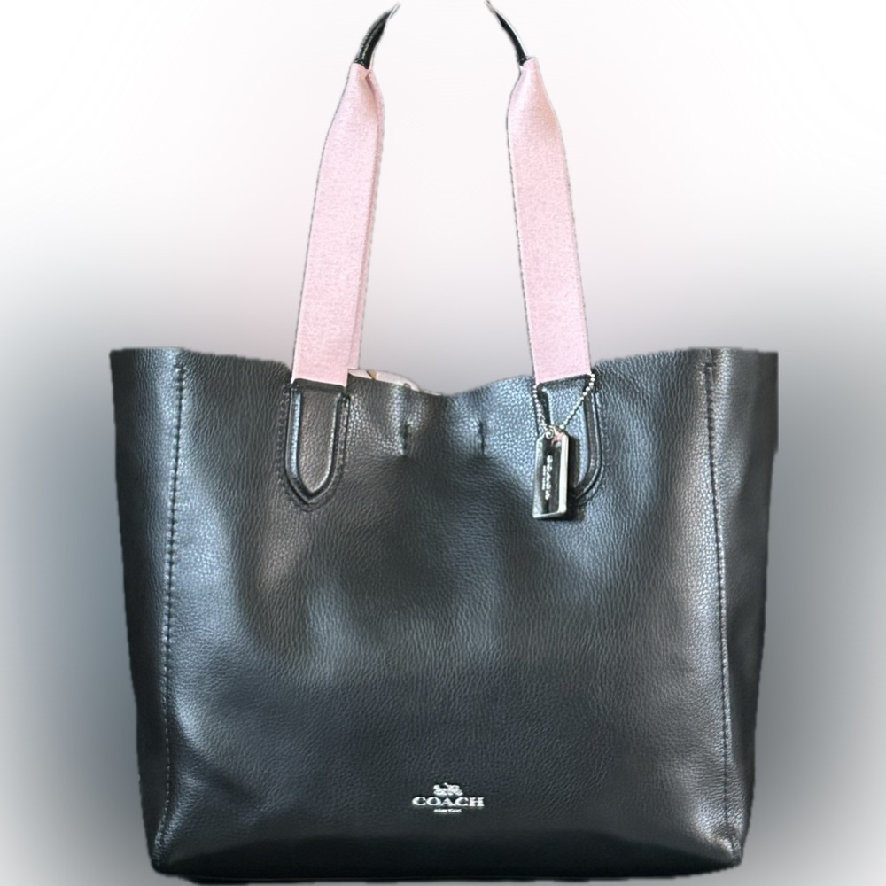 COACH Derby Pebble Leather Large Tote Bag w/Checker Heart Interior - Picture 4 of 11